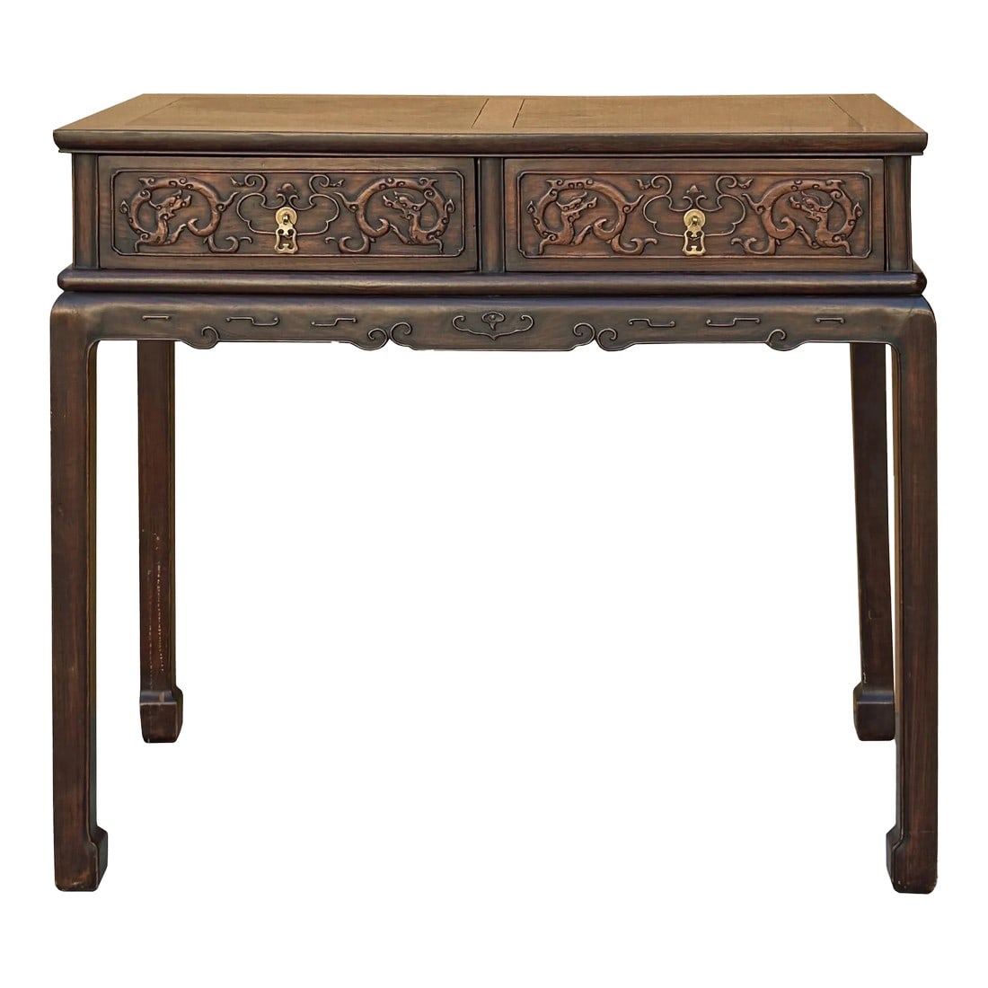 Chinese Brown Relief Dragon Drawers Altar Foyer Side Console Table: The Chinese Brown Relief Dragon Motif Drawers Altar Foyer Side Console Table is an exquisite piece of furniture that combines functional design with rich cultural symbolism and craftsmanship. This