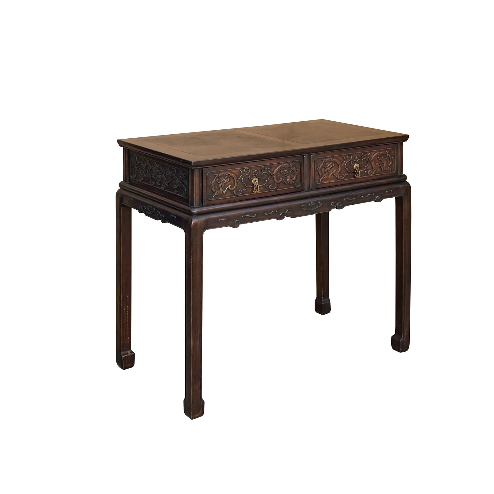 Chinese Brown Relief Dragon Drawers Altar Foyer Side Console Table - 4