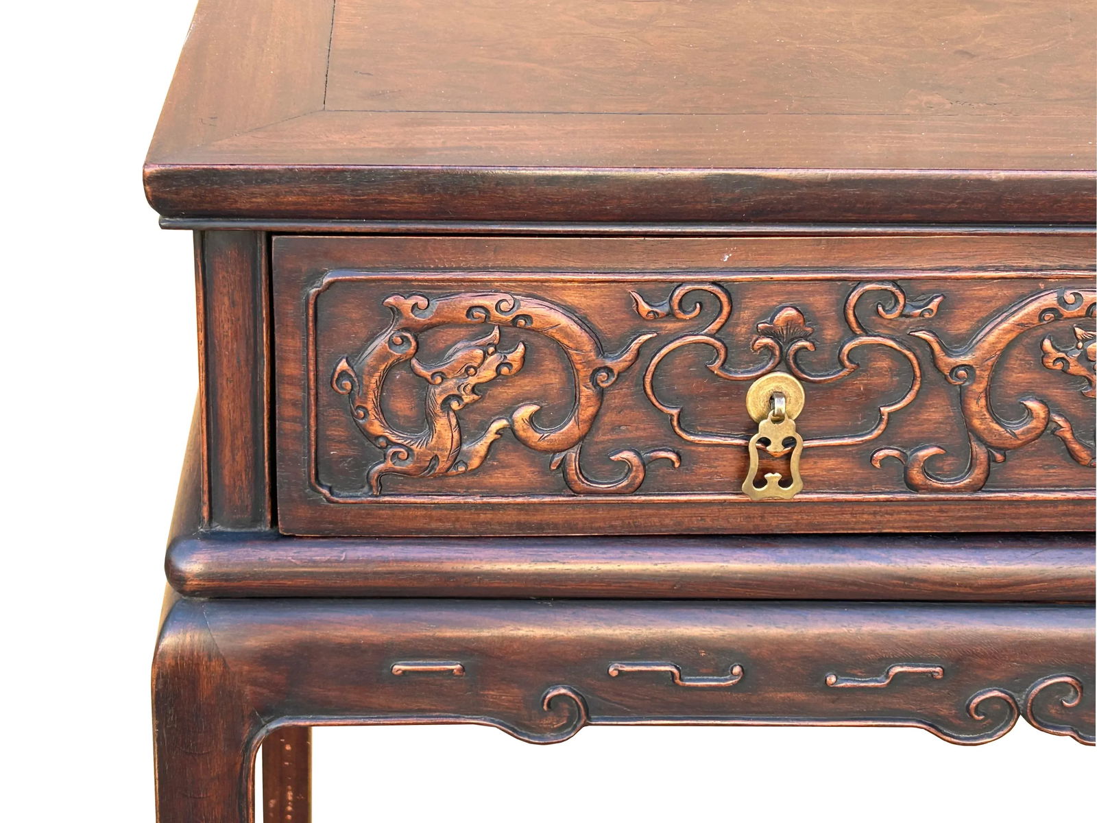 Chinese Brown Relief Dragon Drawers Altar Foyer Side Console Table - 5