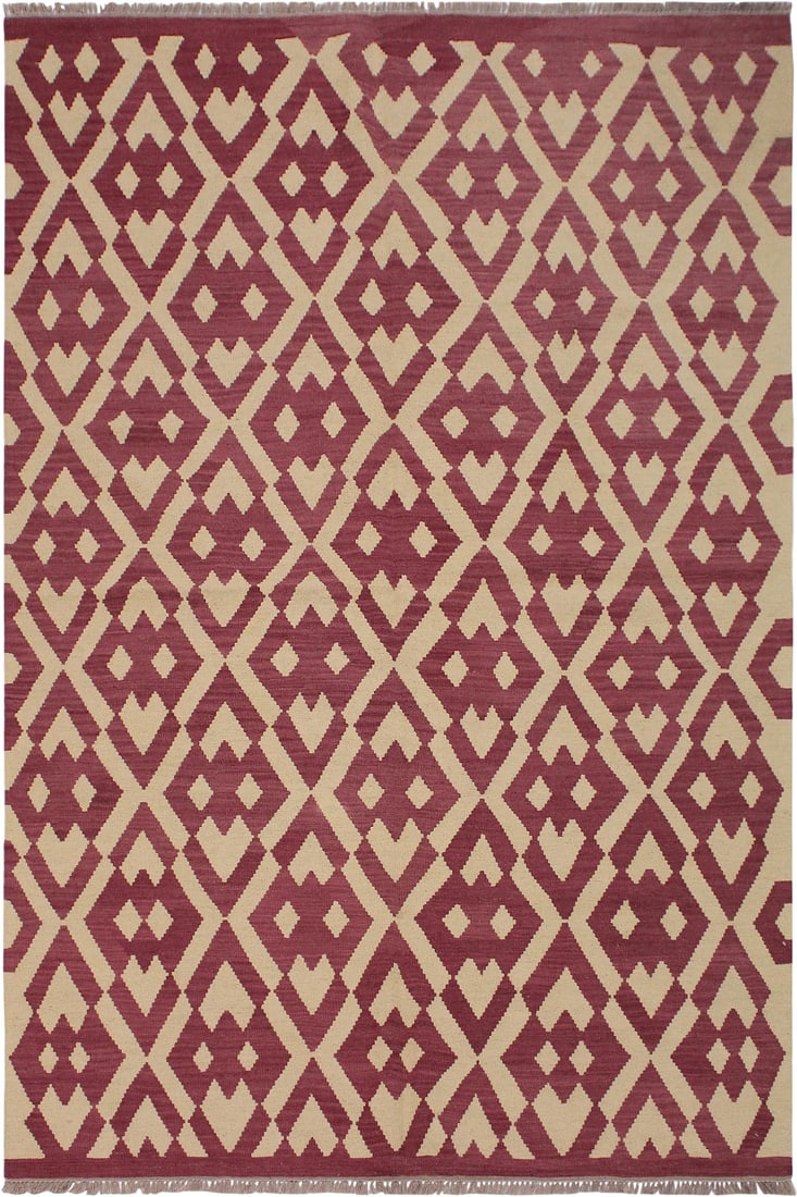 Modern Abstract Kilim Hand-Woven Wool Rug -5"²11"³ × 8"²4"³: Add a touch of elegance to your home with this casual chic hand woven Tribal Kilim Hand-Woven Wool Rug. Constructed on a loom by Nomad Turkman people with hand spun wool and 100% Natural Vegetable