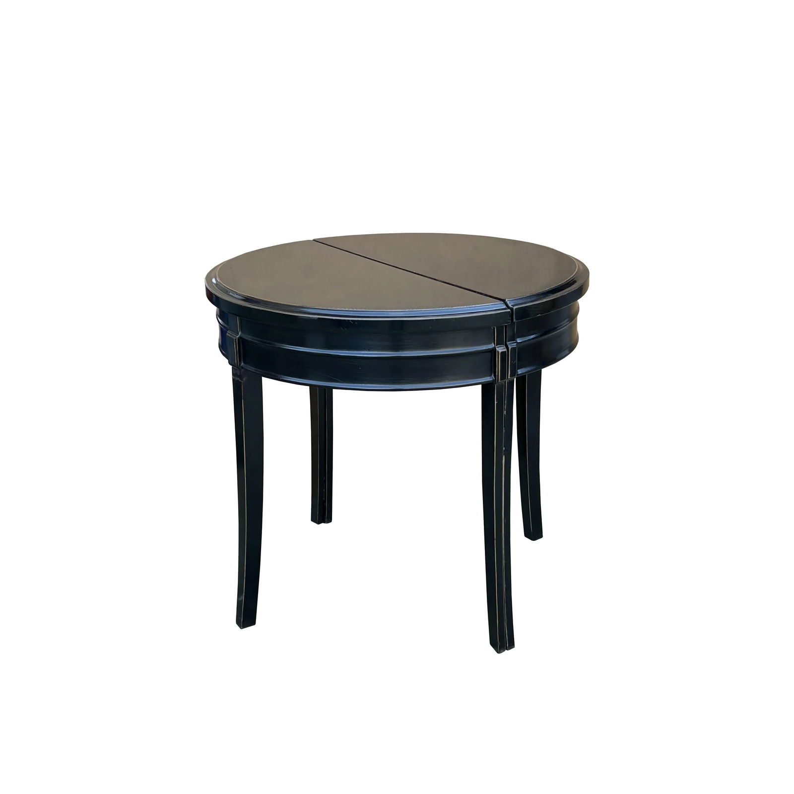 Chinese Black Lacquer Wood 2 Half Side Round Pedestal Center Table - 2