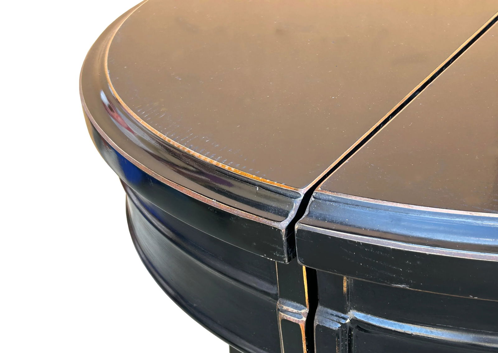 Chinese Black Lacquer Wood 2 Half Side Round Pedestal Center Table - 4