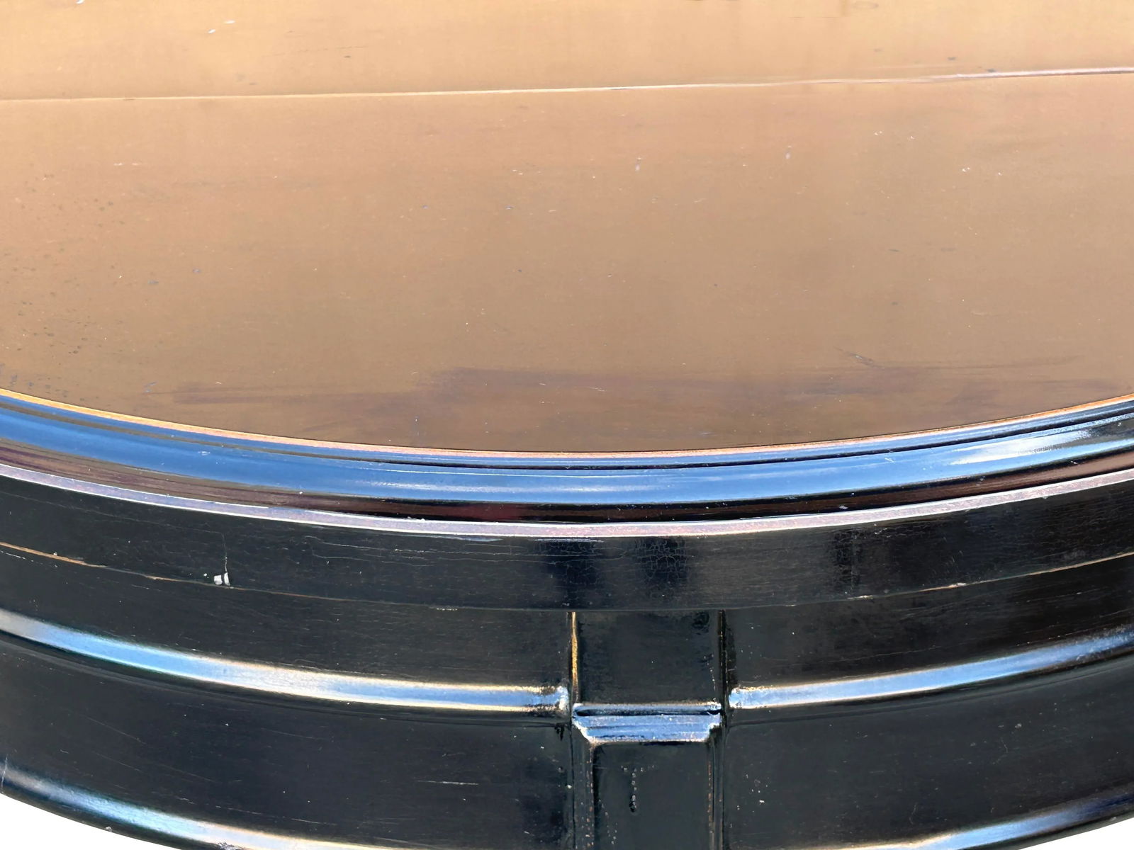 Chinese Black Lacquer Wood 2 Half Side Round Pedestal Center Table - 6