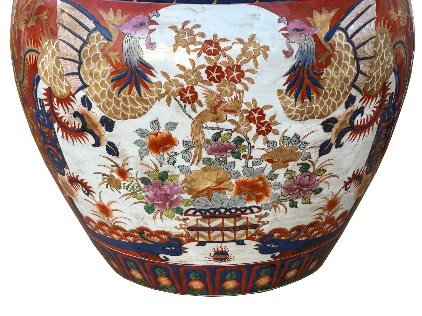 Oriental Vintage Porcelain Red Copper Color Phoenix Graphic Pot Planter - 10