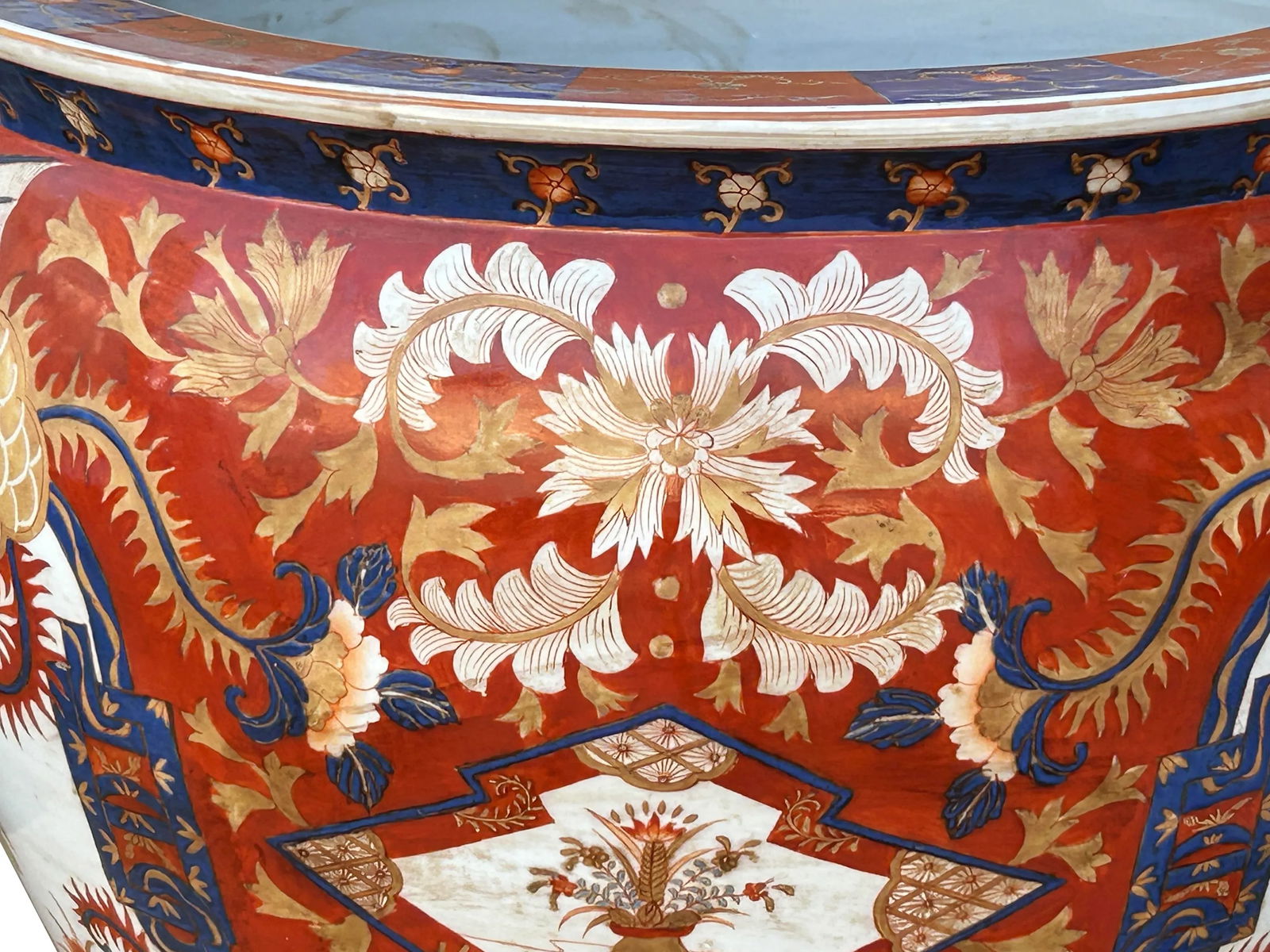 Oriental Vintage Porcelain Red Copper Color Phoenix Graphic Pot Planter - 11