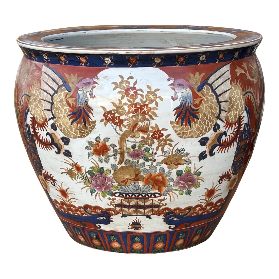 Oriental Vintage Porcelain Red Copper Color Phoenix Graphic Pot Planter (1 of 12)