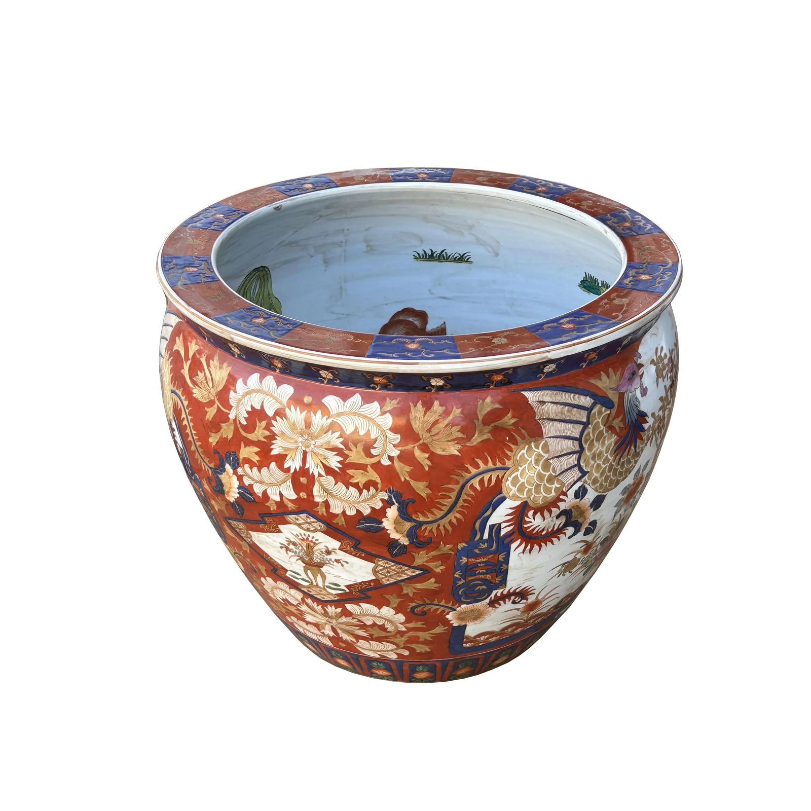 Oriental Vintage Porcelain Red Copper Color Phoenix Graphic Pot Planter - 5