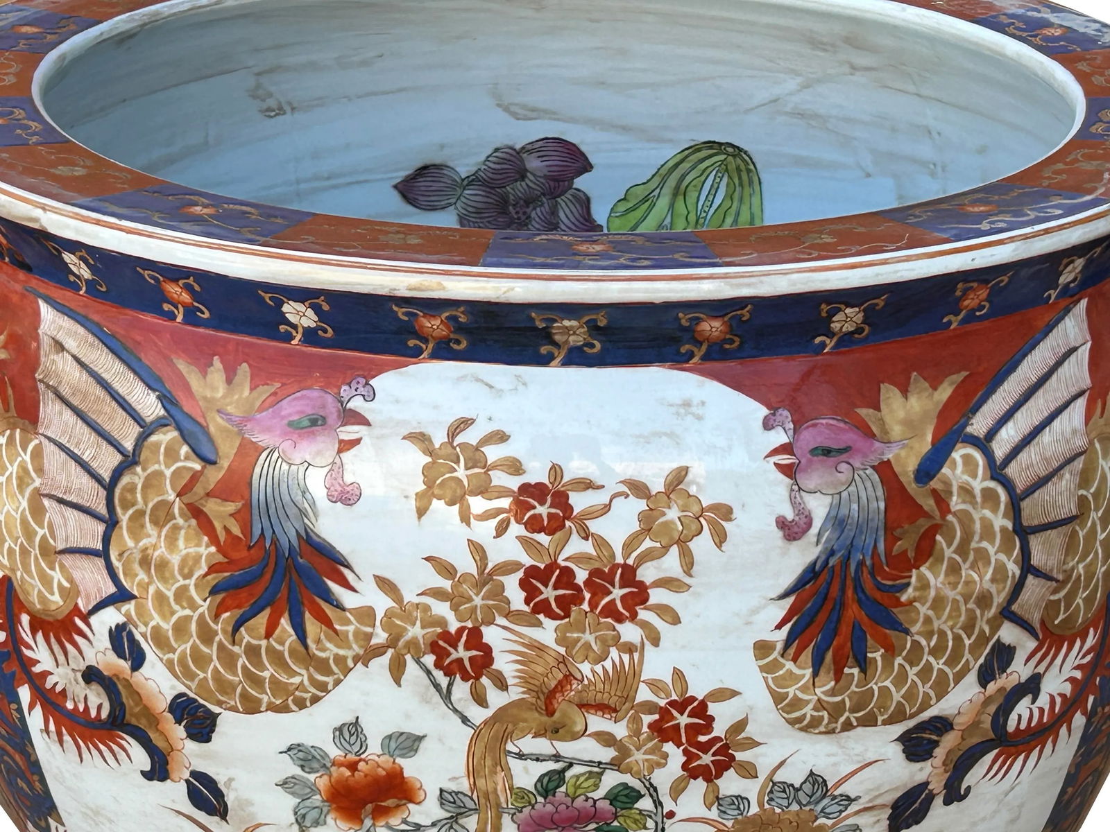 Oriental Vintage Porcelain Red Copper Color Phoenix Graphic Pot Planter - 8