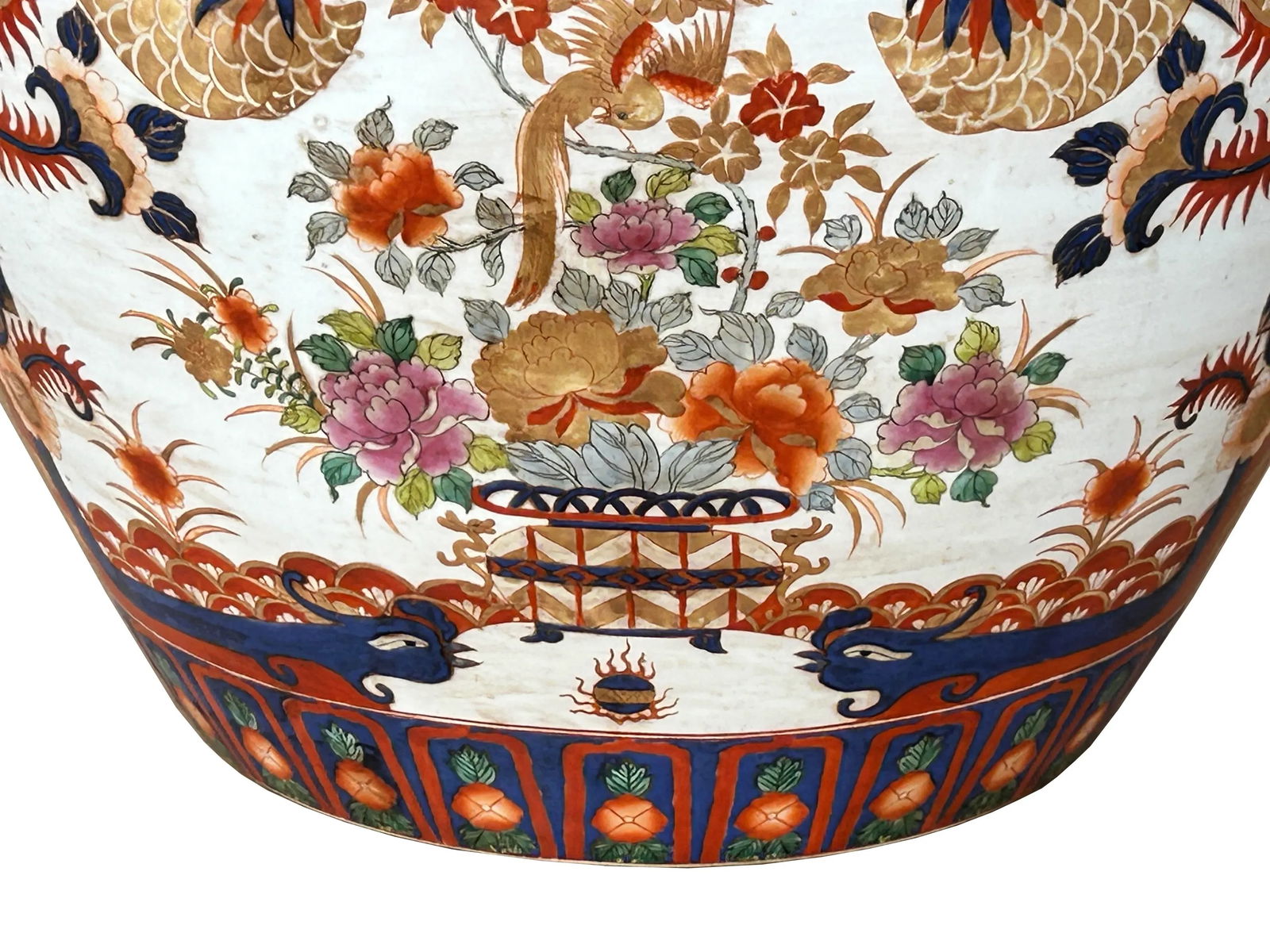 Oriental Vintage Porcelain Red Copper Color Phoenix Graphic Pot Planter - 9