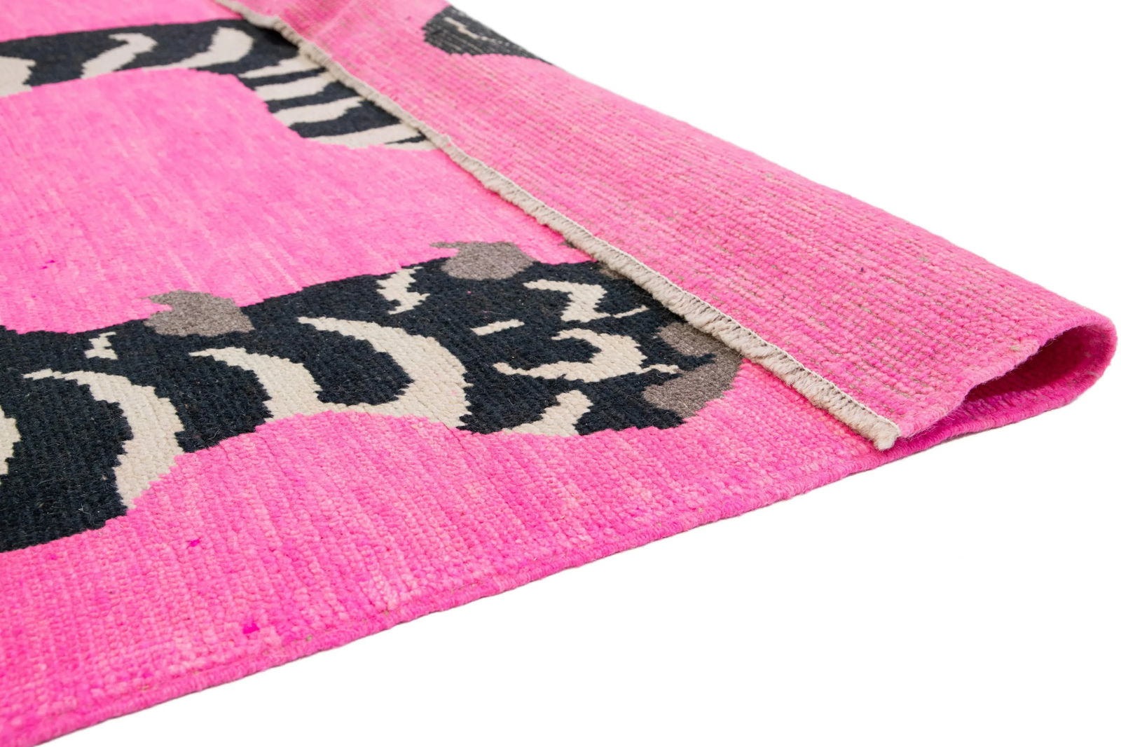 Room Size Handmade Turkish Wool Rug in Pink With a Tiger Motif - 4