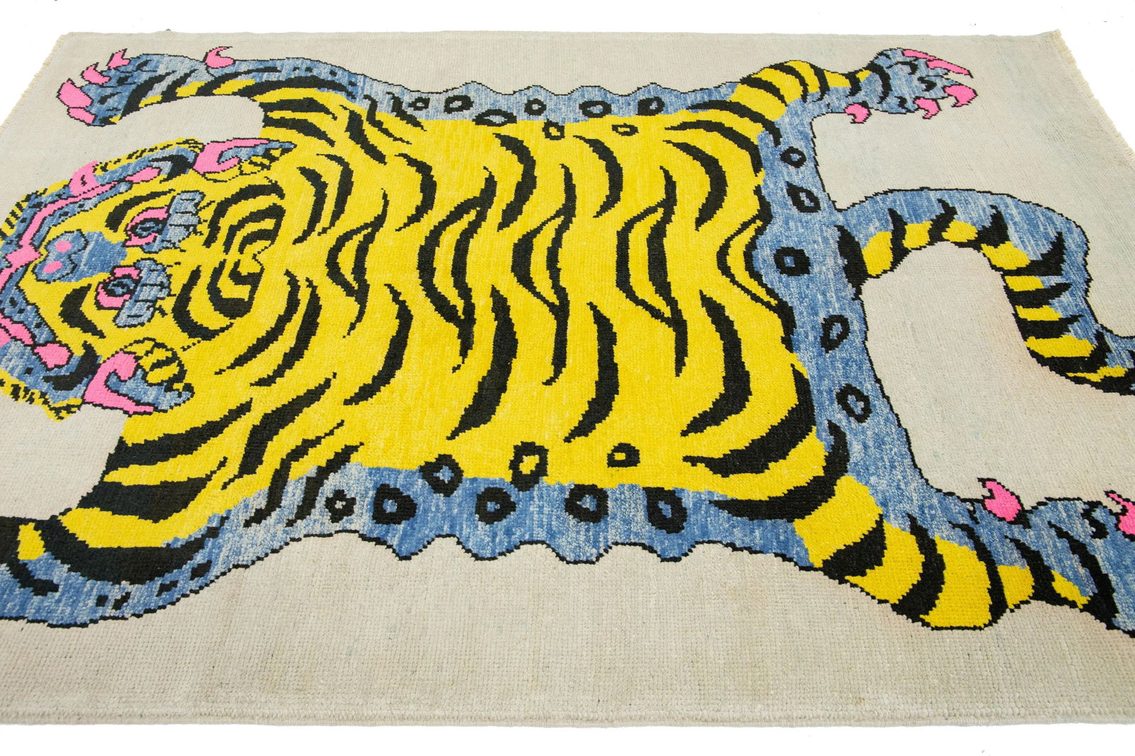 Pictorial Designed Contemporary Wool Rug in Beige - 5