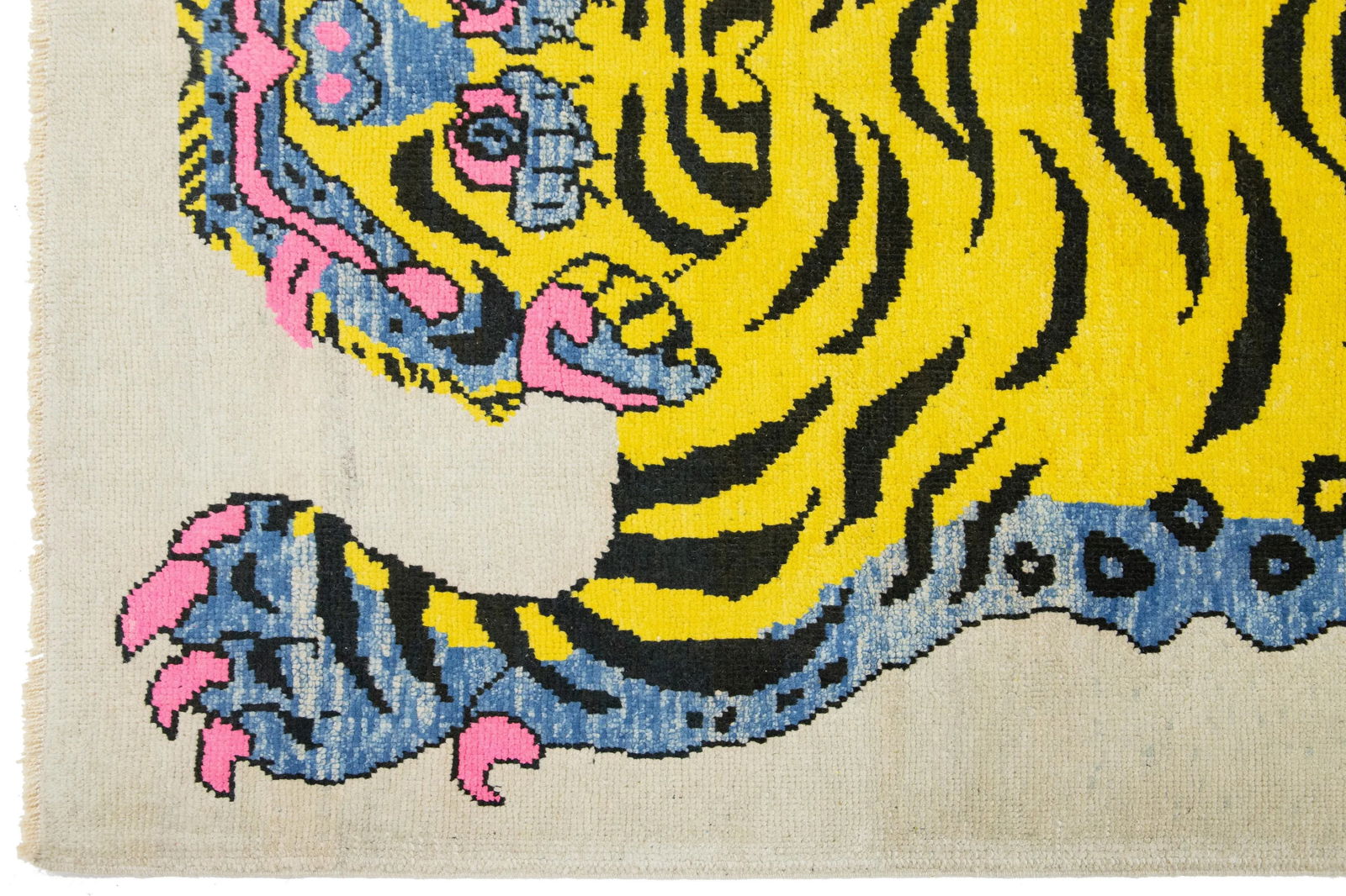 Pictorial Designed Contemporary Wool Rug in Beige - 6