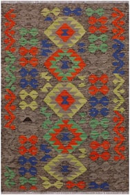 Tribal Kilim Brown/Orange Hand-Woven Wool Rug- 2'7 X 4'2