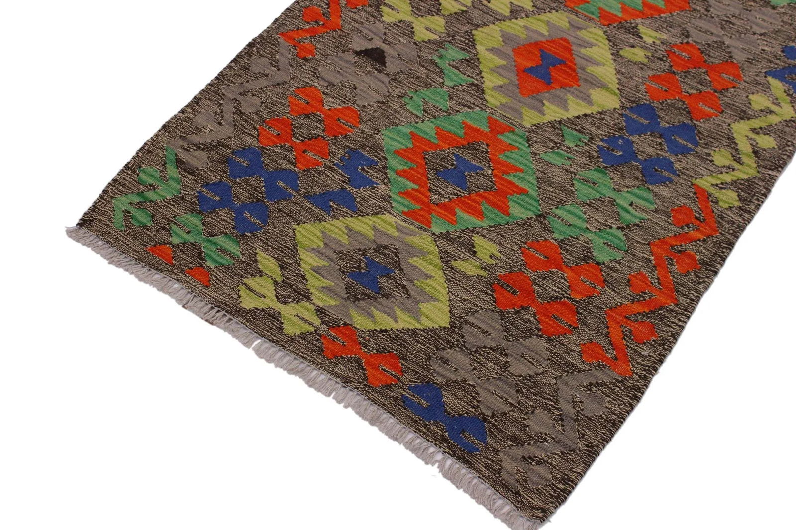 Tribal Kilim Brown/Orange Hand-Woven Wool Rug- 2'7 X 4'2 - 3