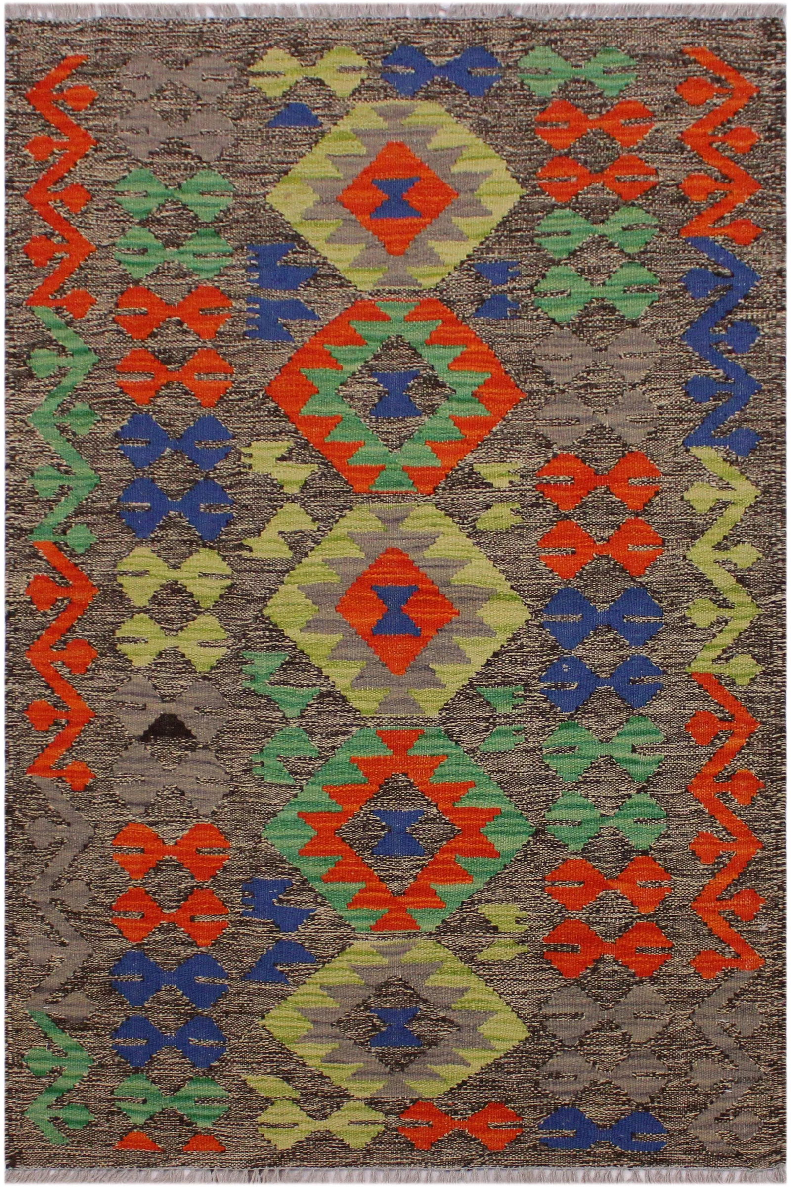 Tribal Kilim Brown/Orange Hand-Woven Wool Rug- 2'7 X 4'2 - 8