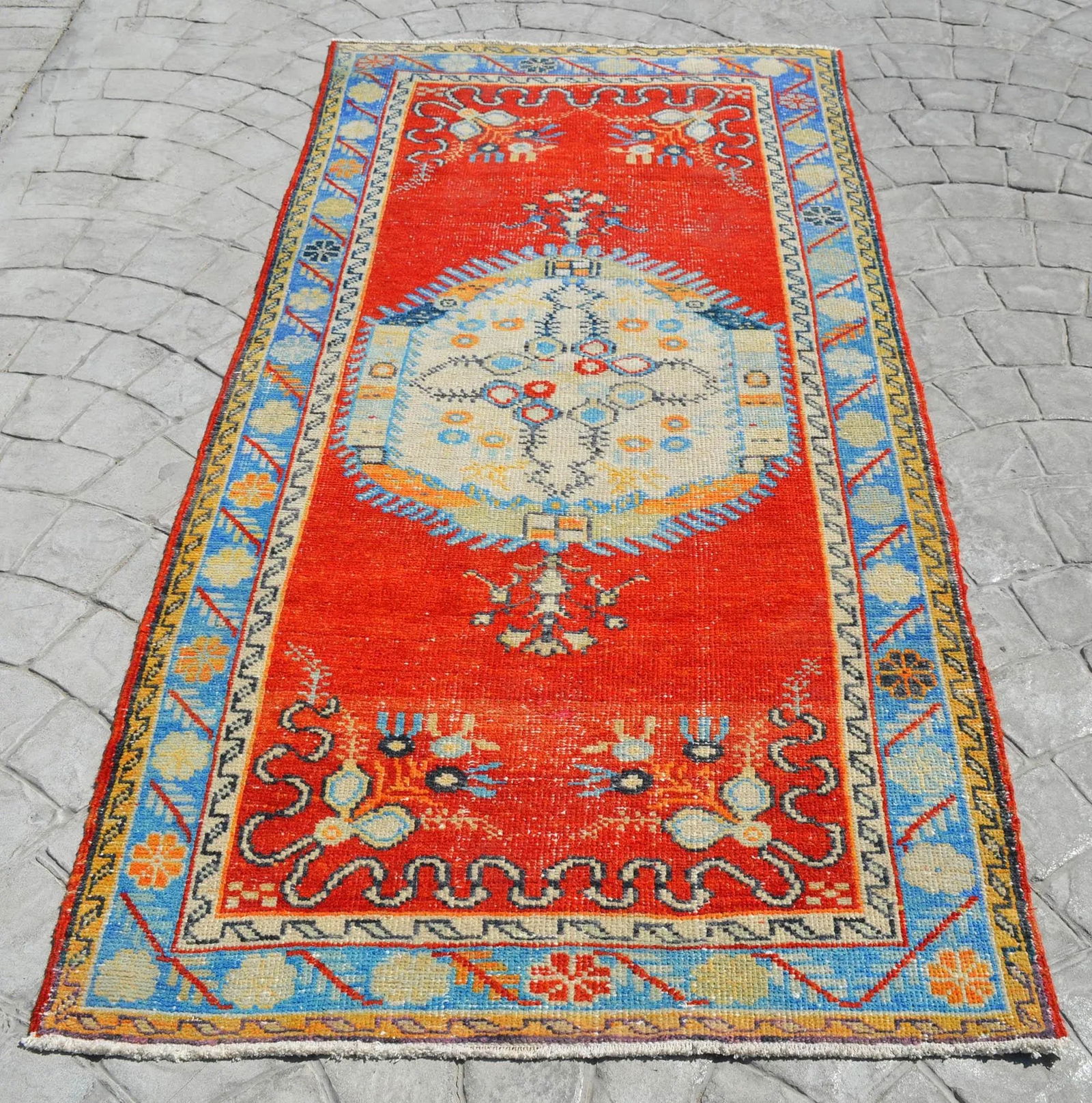 Turkish Oushak Hand Knotted Area Rug Distressed Small Rug - 3"²3"³ × 6"²11"³ - 2