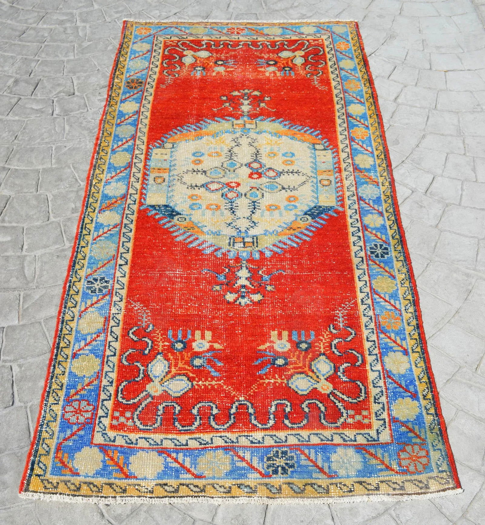 Turkish Oushak Hand Knotted Area Rug Distressed Small Rug - 3"²3"³ × 6"²11"³ - 4