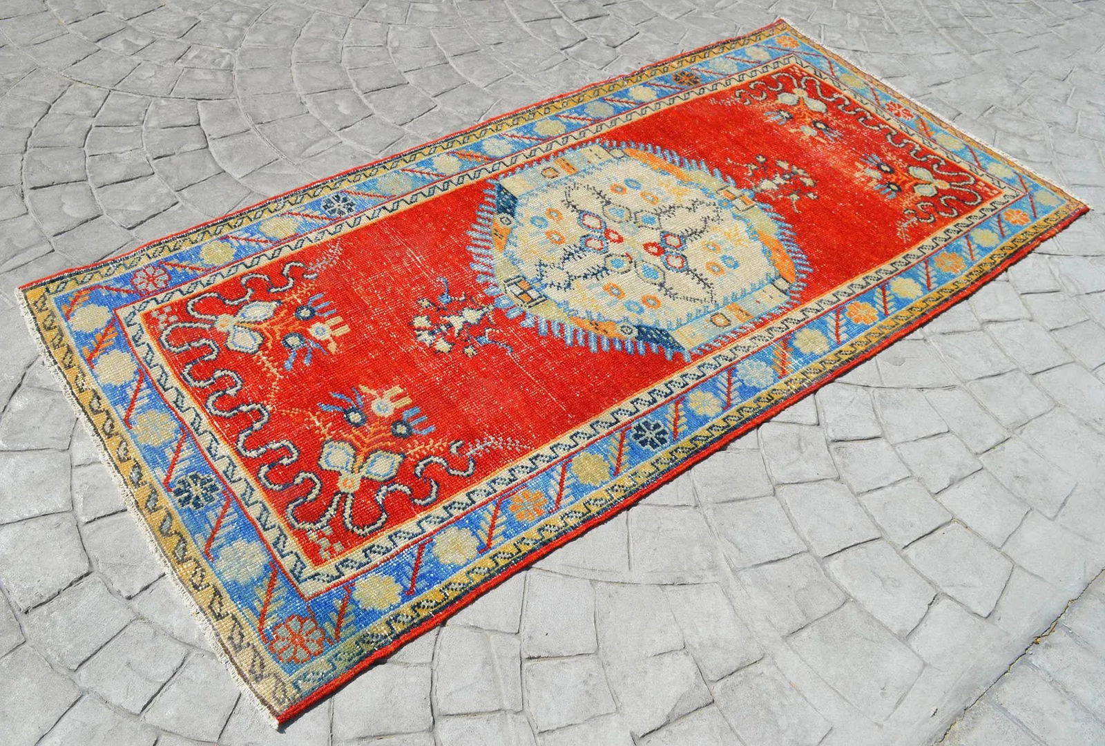 Turkish Oushak Hand Knotted Area Rug Distressed Small Rug - 3"²3"³ × 6"²11"³ - 5
