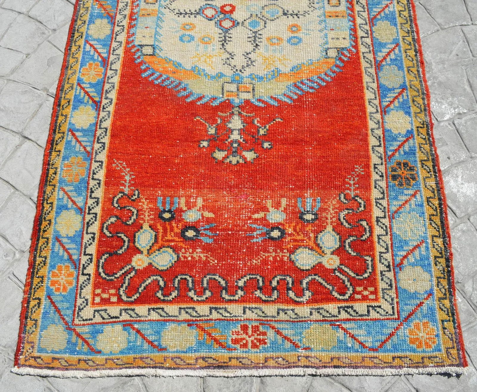 Turkish Oushak Hand Knotted Area Rug Distressed Small Rug - 3"²3"³ × 6"²11"³ - 7
