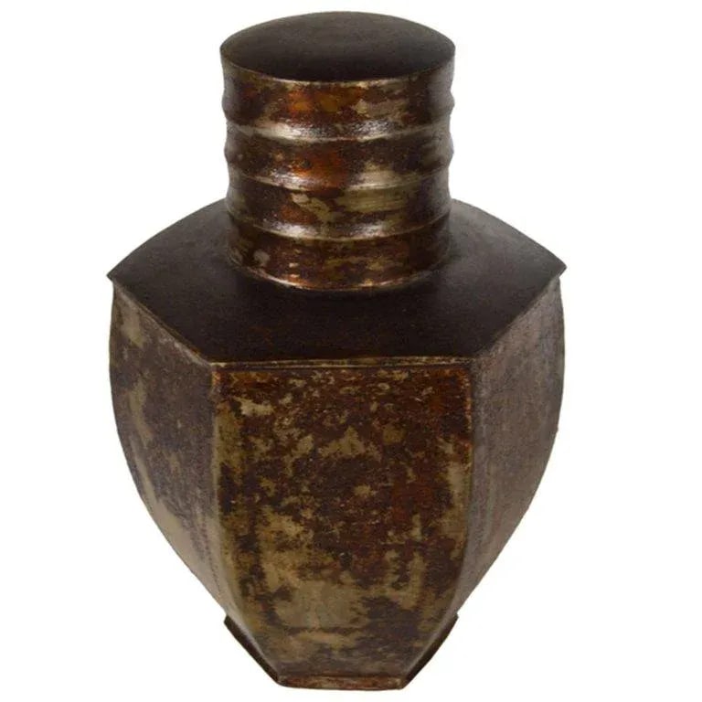 Vintage Indian Hand-Hammered Distressed Tin Storage Canister, Early 20th Century - 6