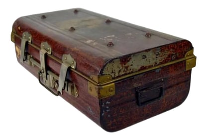 Antique British Wilkes & Son Locked Metal Trunk for Export, Circa 1800s