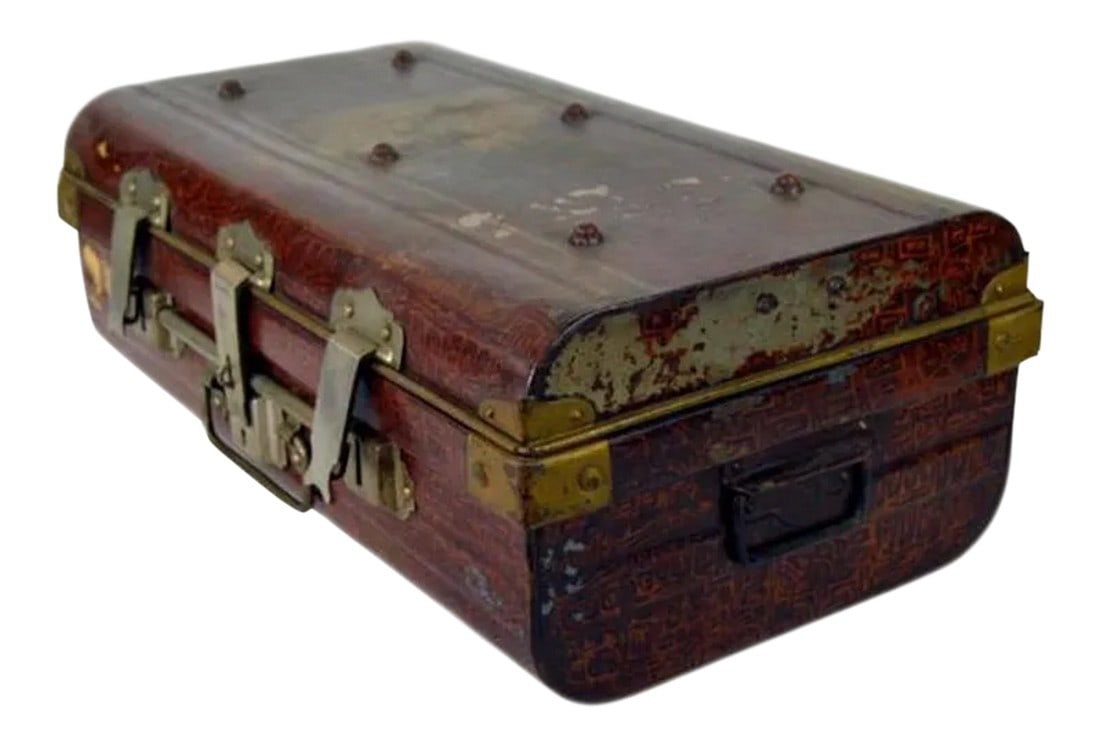 Antique British Wilkes & Son Locked Metal Trunk for Export, Circa 1800s (1 of 11)