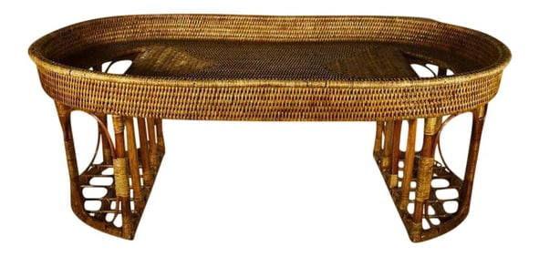 Vintage Burmese Handwoven Rattan Breakfast Coffee Serving Table From the 1970s