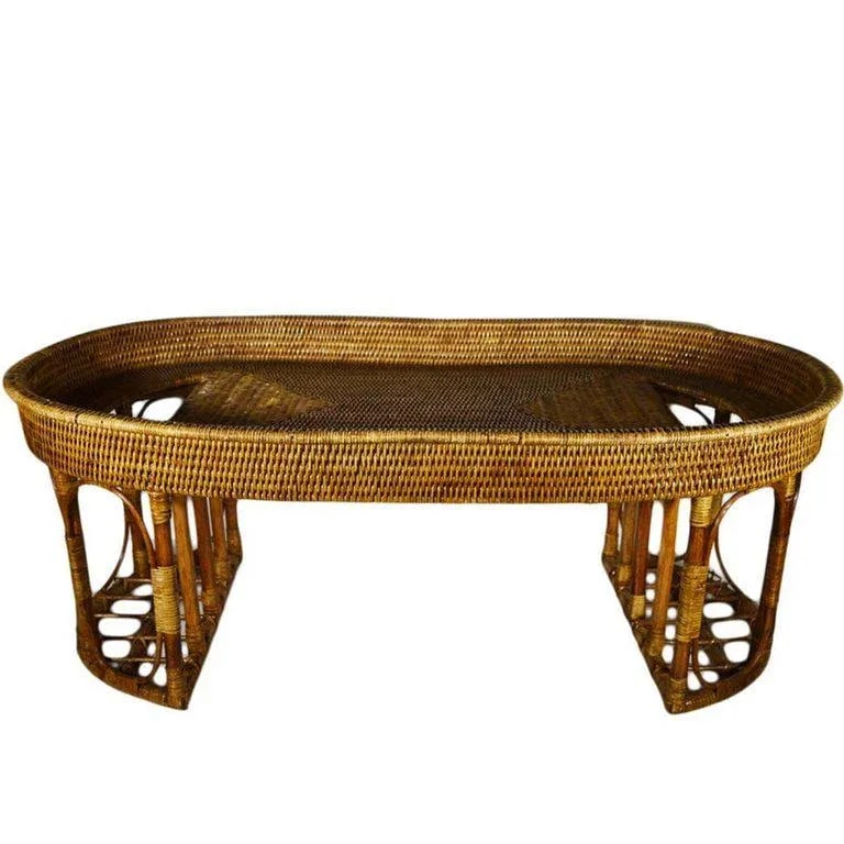 Vintage Burmese Handwoven Rattan Breakfast Coffee Serving Table From the 1970s - 6