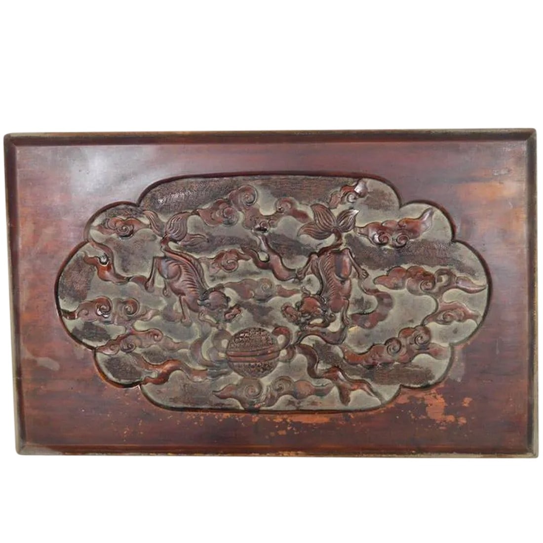Antique Chinese Hand Carved Lacquered Rosewood Wall Plaque From the 19th Century (1 of 7)