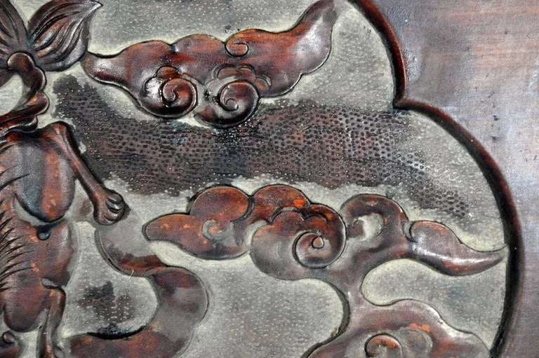 Antique Chinese Hand Carved Lacquered Rosewood Wall Plaque From the 19th Century - 2