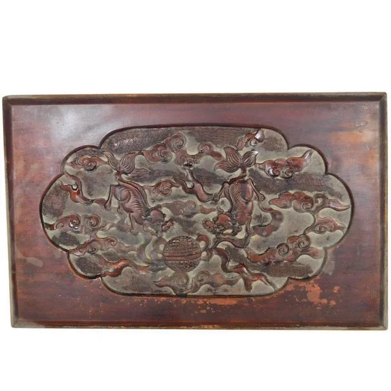 Antique Chinese Hand Carved Lacquered Rosewood Wall Plaque From the 19th Century - 7