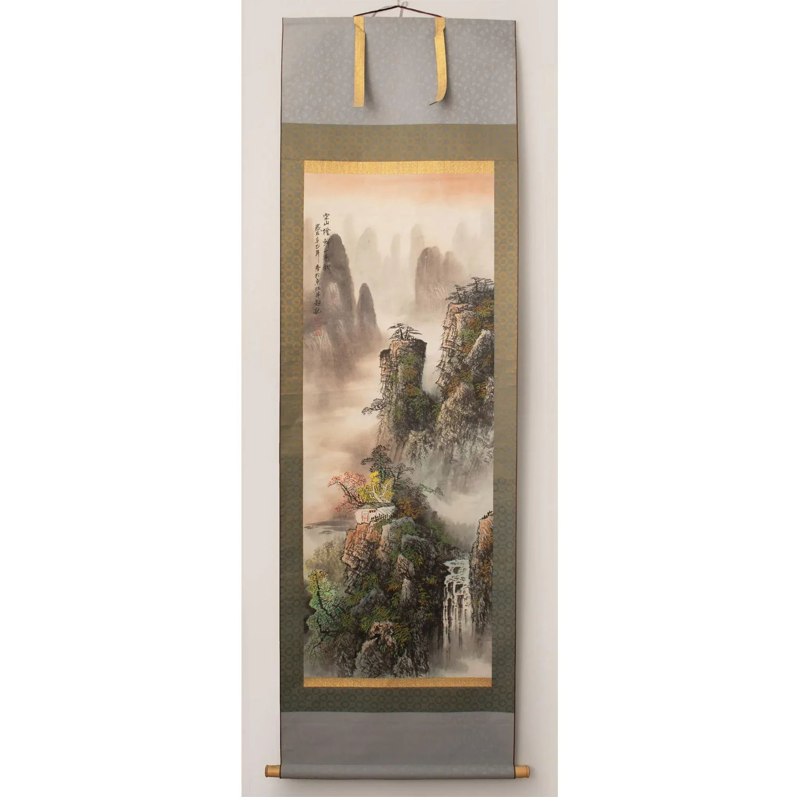 Mid Century Showa Era Japanese Scroll Painting "Landscape With Rocky Mountains" - 9