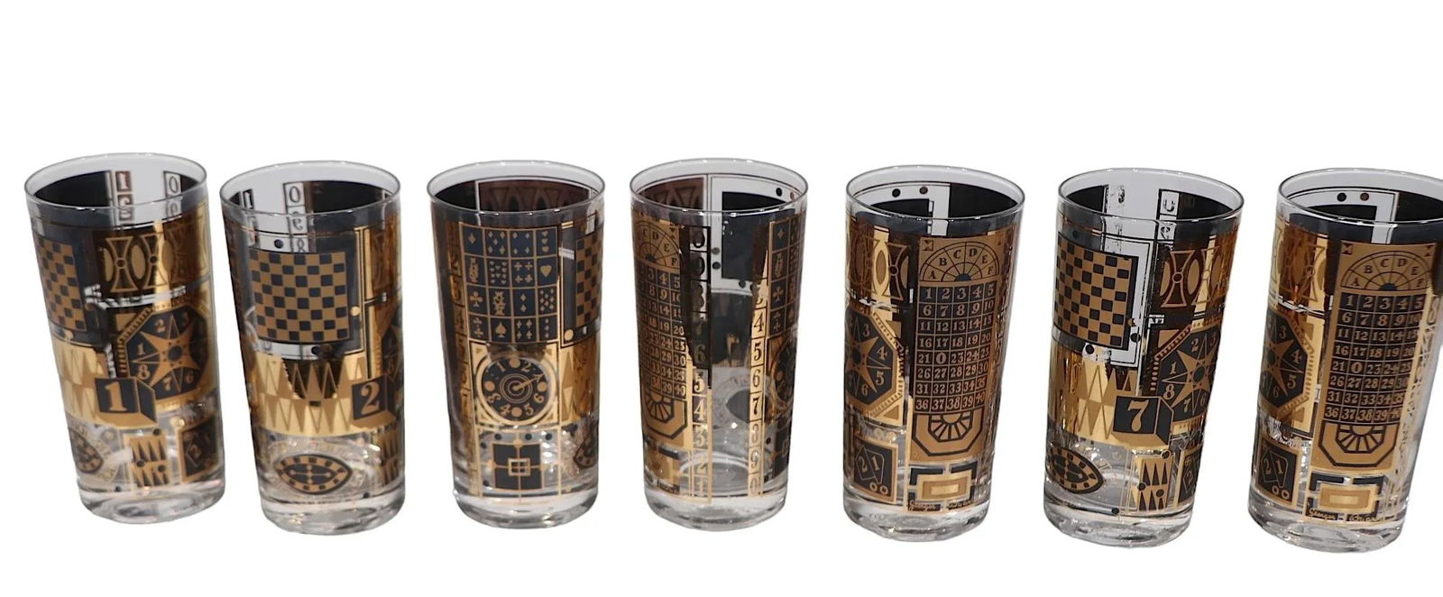 Set of Seven Chic Hollywood Regency Mid Century Georges Briard Black and Gold Highball Glasses - 10