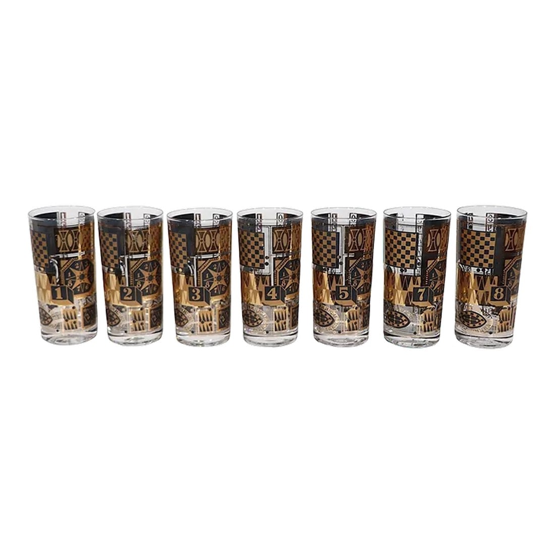 Set of Seven Chic Hollywood Regency Mid Century Georges Briard Black and Gold Highball Glasses (1 of 12)