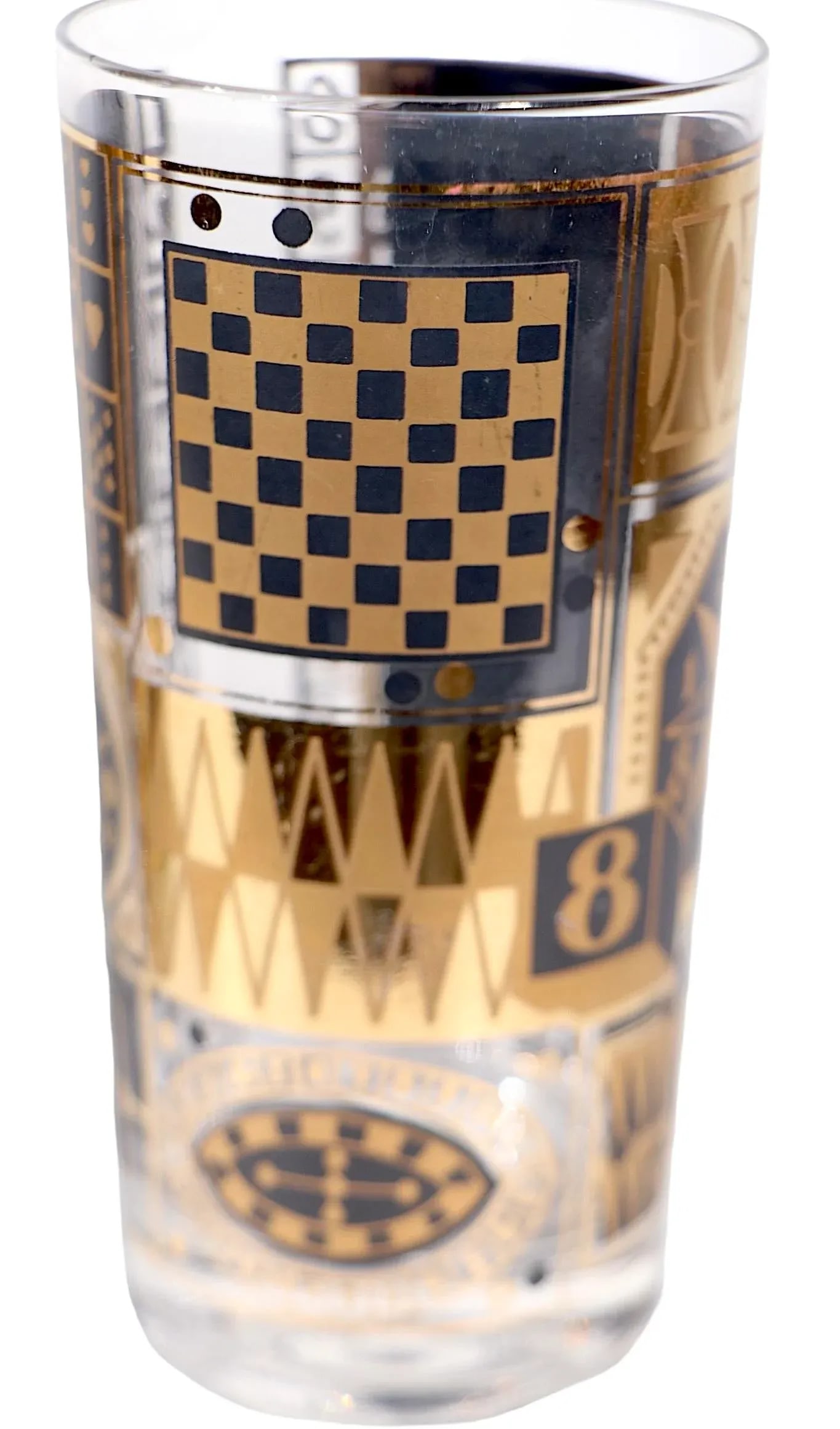 Set of Seven Chic Hollywood Regency Mid Century Georges Briard Black and Gold Highball Glasses - 5