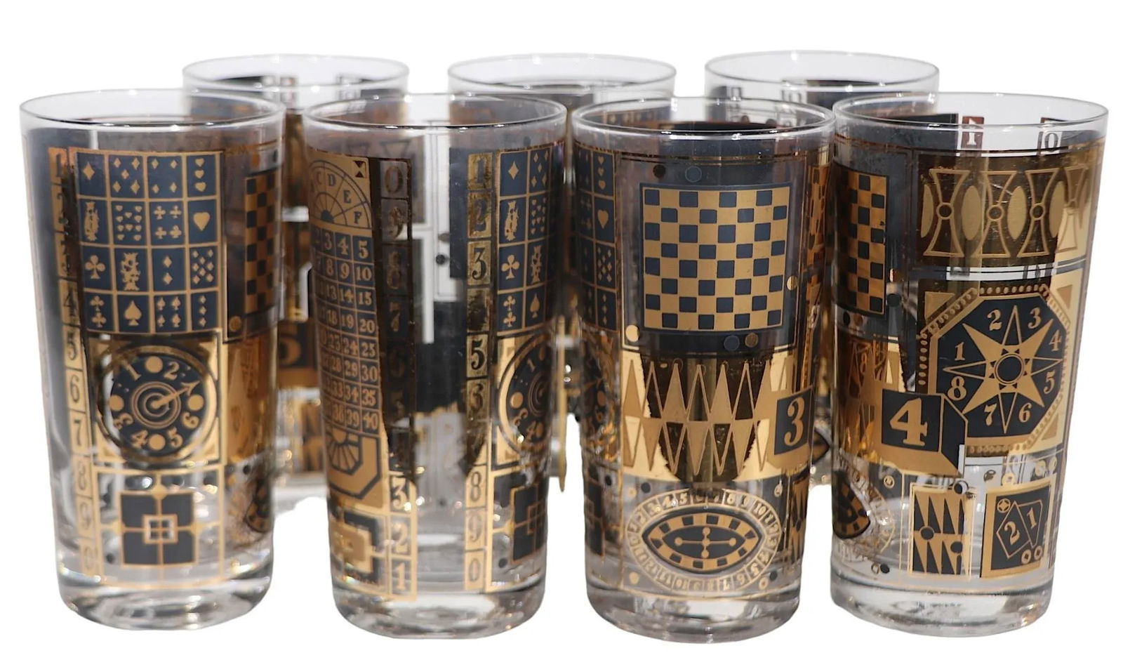 Set of Seven Chic Hollywood Regency Mid Century Georges Briard Black and Gold Highball Glasses - 6