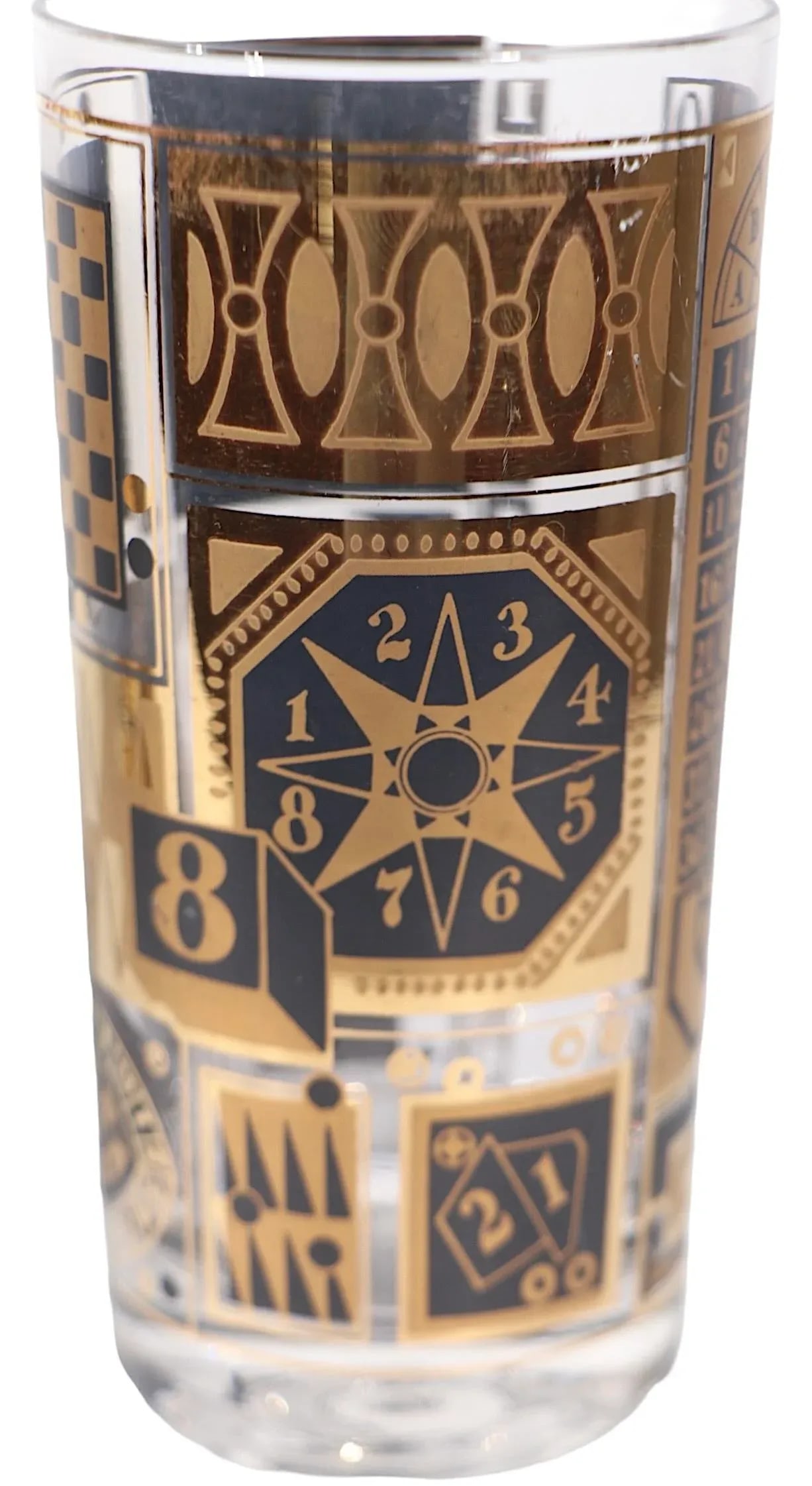 Set of Seven Chic Hollywood Regency Mid Century Georges Briard Black and Gold Highball Glasses - 8