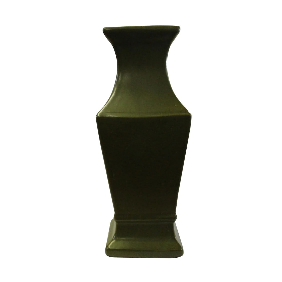 Chinese Handmade Dark Olive Green Ceramic Accent Vase: This is a handmade ceramic vase jar with a simple clean flat surface. It has a vintage dark olive green tone color. It is a nice decorative piece with an interesting accent from the old time. Dimensio