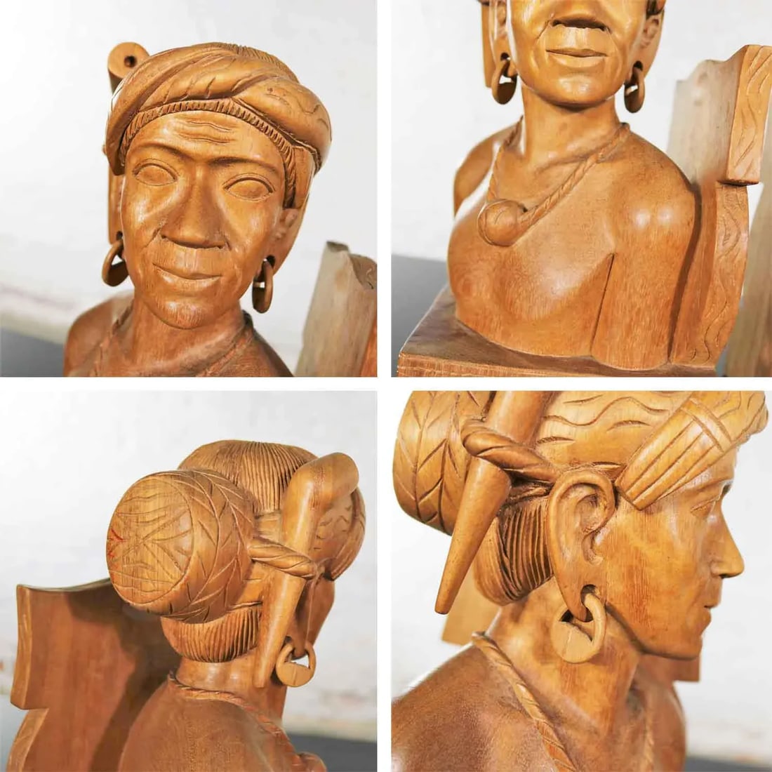 Hand Carved Wood Tribal Figural Male and Female Bookends - a Pair - 10