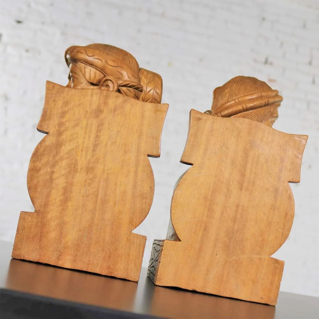 Hand Carved Wood Tribal Figural Male and Female Bookends - a Pair - 11