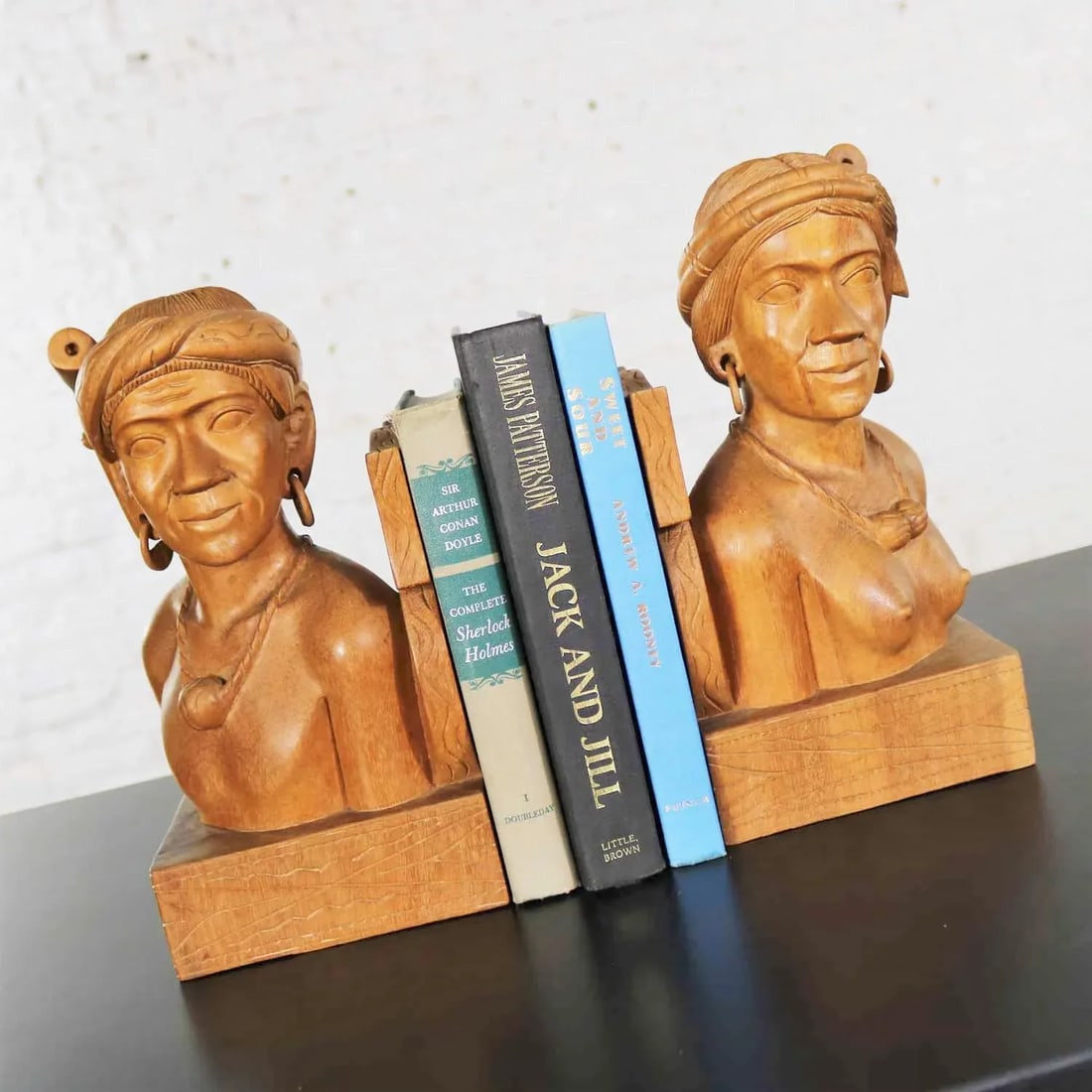 Hand Carved Wood Tribal Figural Male and Female Bookends - a Pair - 3