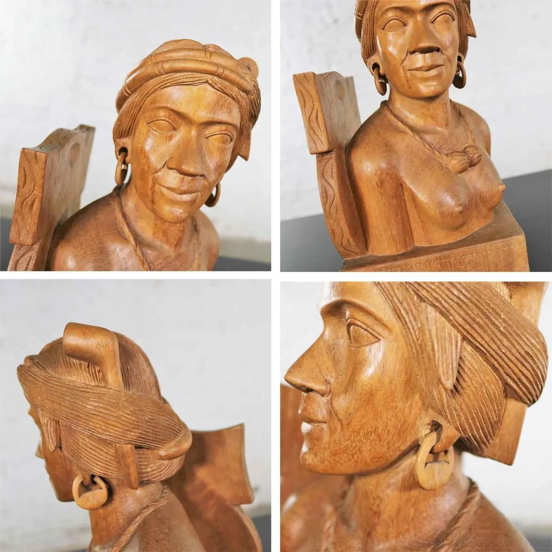 Hand Carved Wood Tribal Figural Male and Female Bookends - a Pair - 9