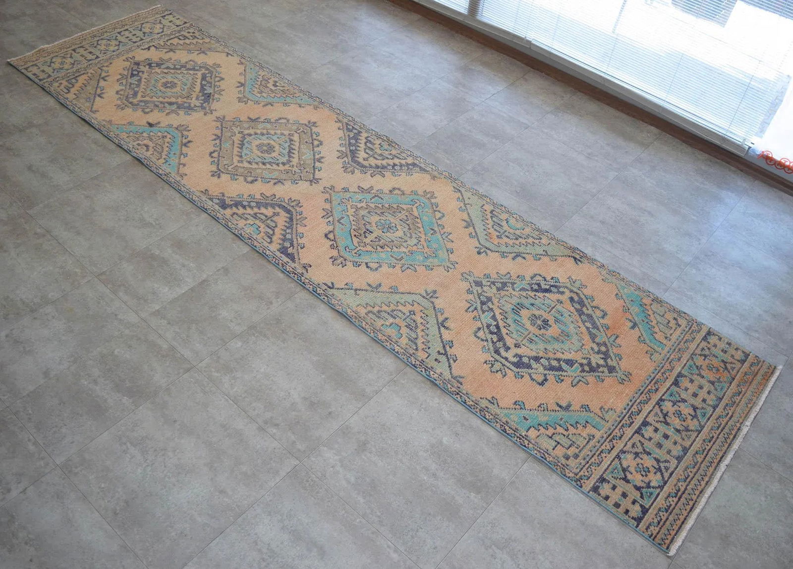 Distressed Oushak Runner Rug Faded Colors Low Pile Hallway Decor - 3' X 12' - 13