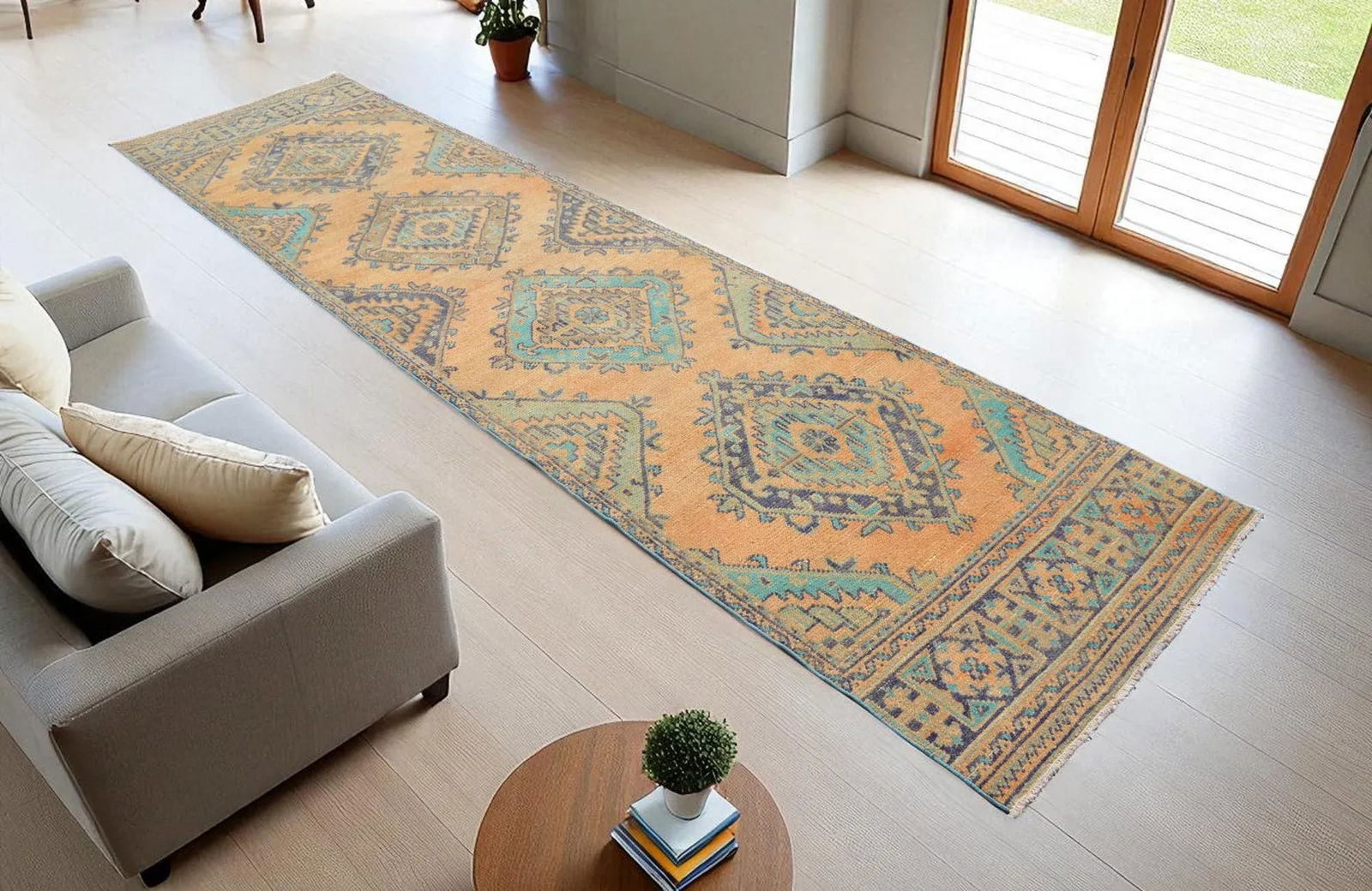 Distressed Oushak Runner Rug Faded Colors Low Pile Hallway Decor - 3' X 12' - 2