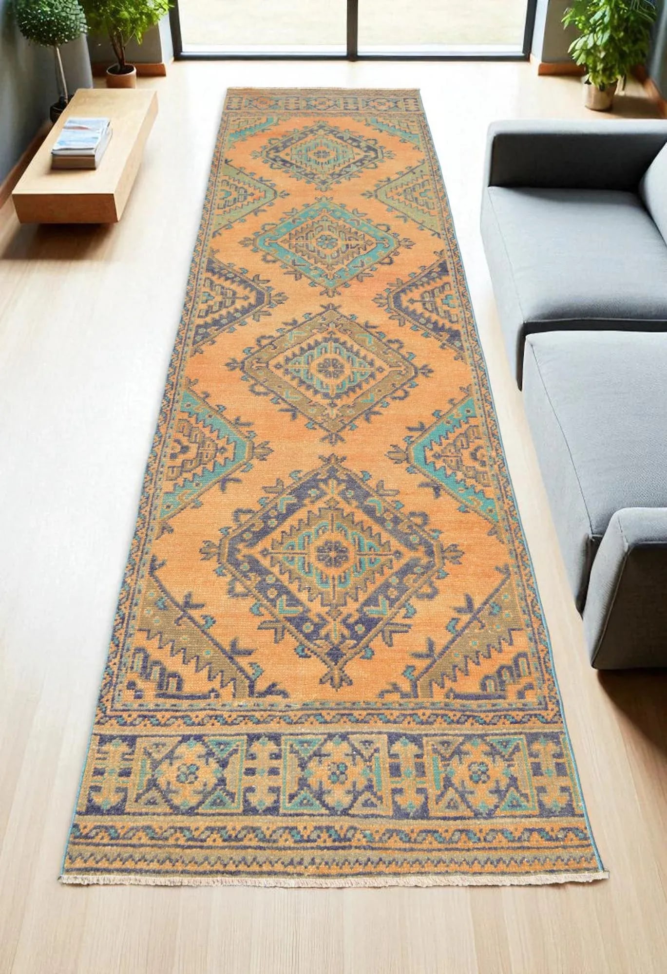 Distressed Oushak Runner Rug Faded Colors Low Pile Hallway Decor - 3' X 12' - 3