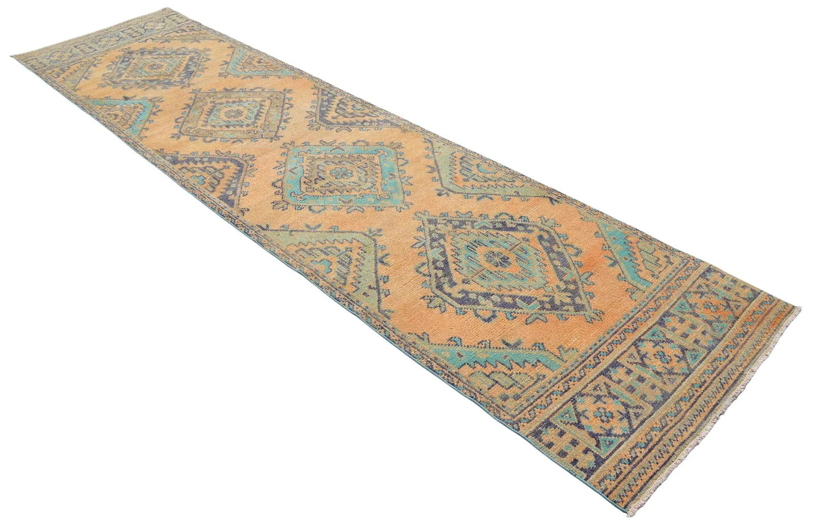 Distressed Oushak Runner Rug Faded Colors Low Pile Hallway Decor - 3' X 12' - 6