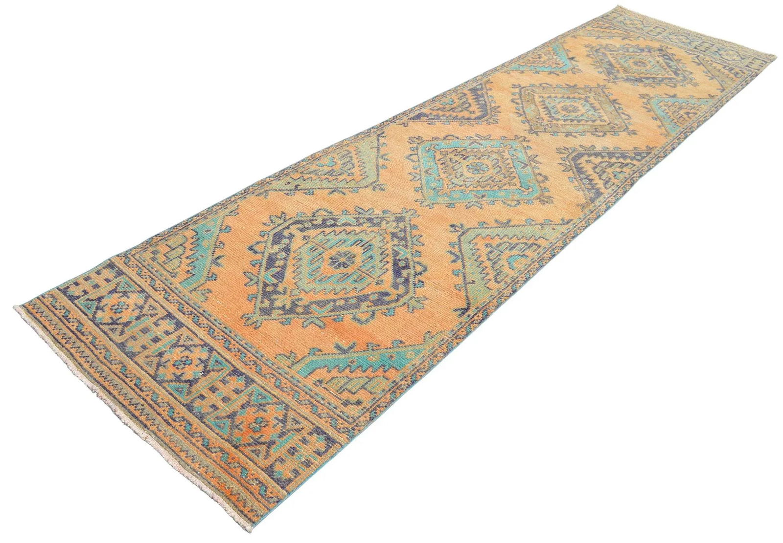 Distressed Oushak Runner Rug Faded Colors Low Pile Hallway Decor - 3' X 12' - 7