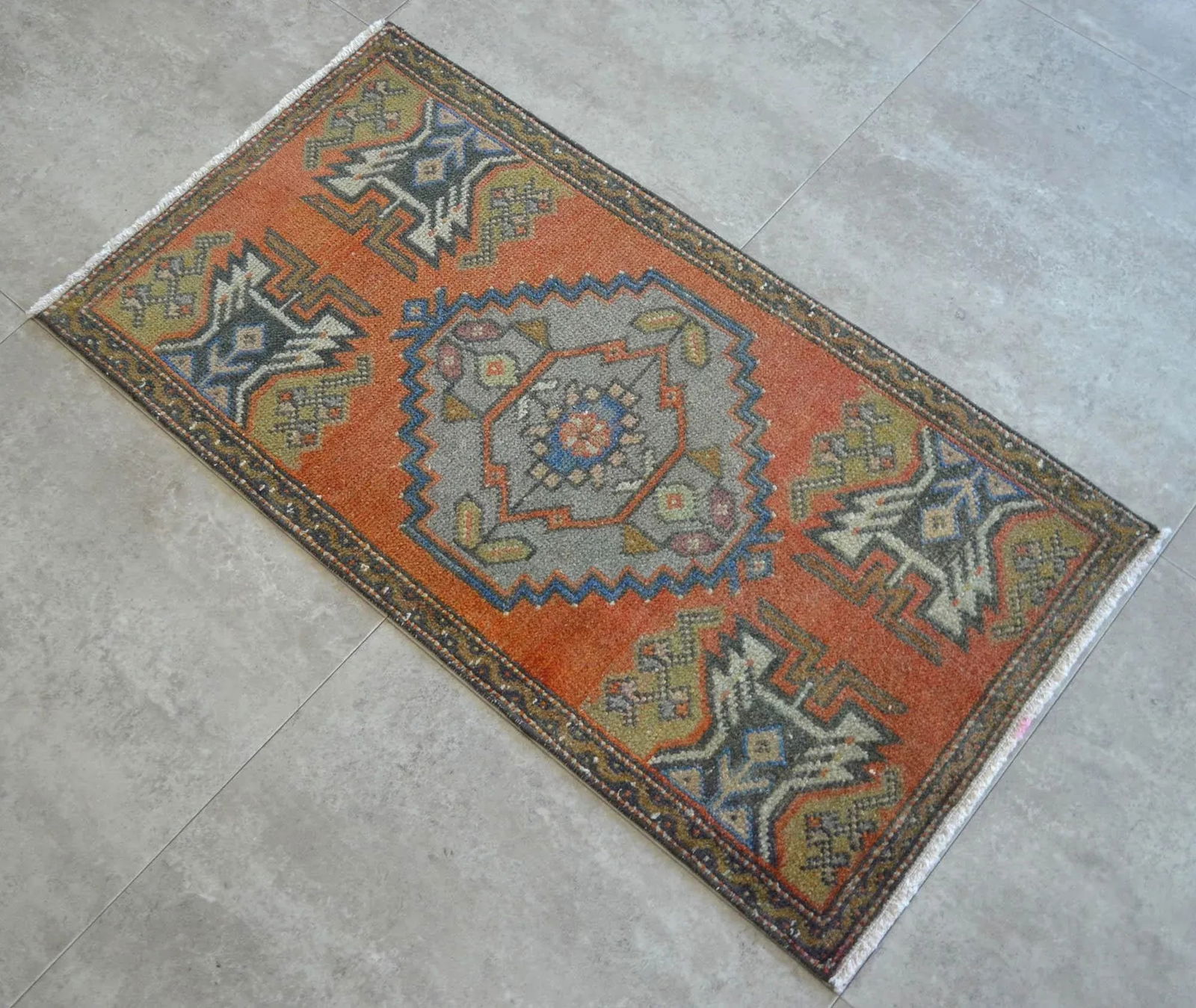 Distressed Low Pile Turkish Yastik Petite Rug Hand Knotted Faded Mat - 20'' X 39'' - 6