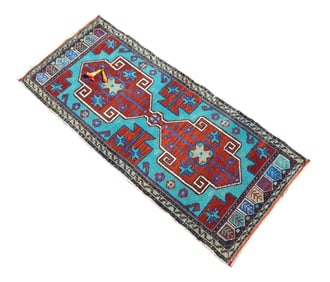 Hand Knotted Oushak Rug Low Pile Faded Entryway Mat Small Rug Yastik - 20'' X 44''