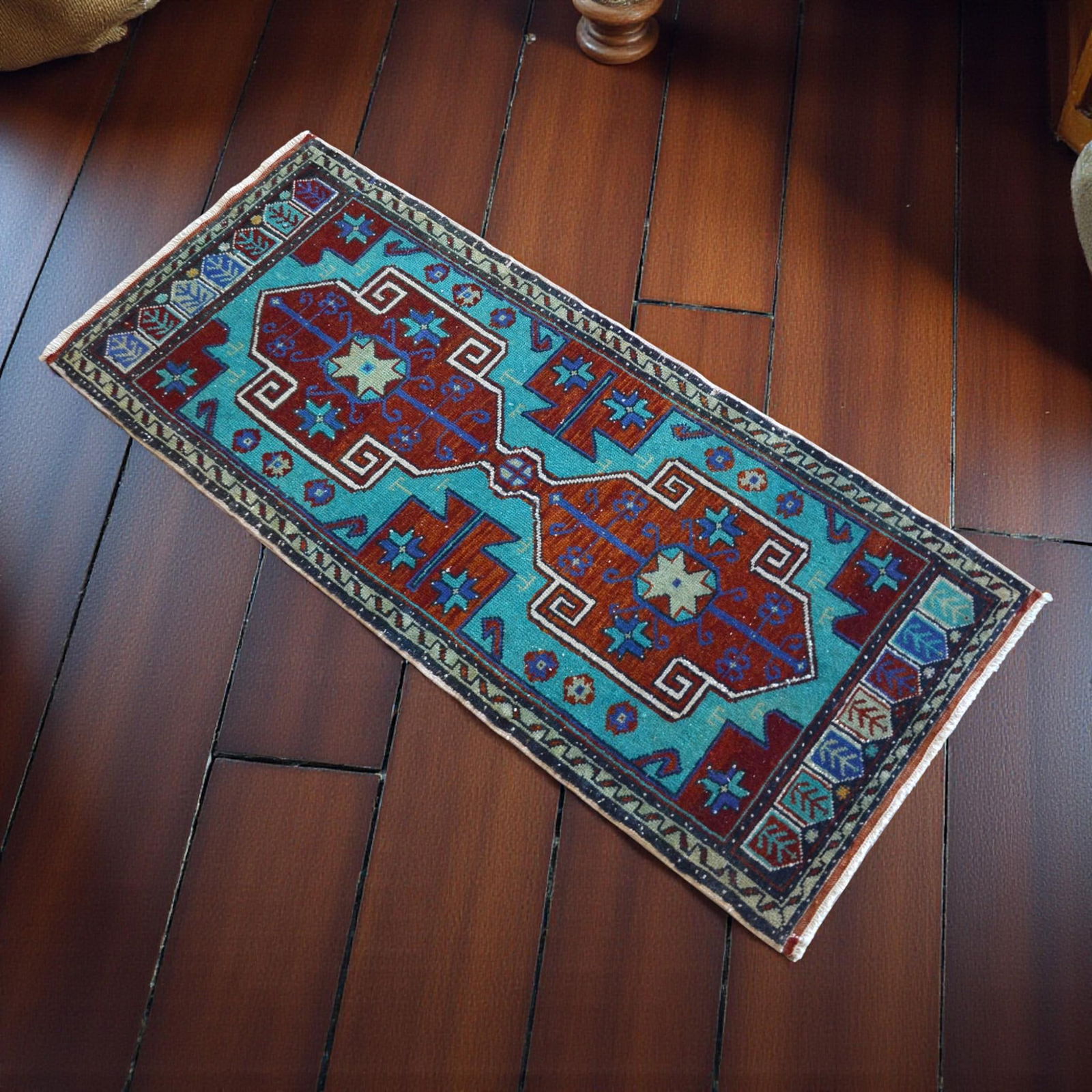 Hand Knotted Oushak Rug Low Pile Faded Entryway Mat Small Rug Yastik - 20'' X 44'' - 5